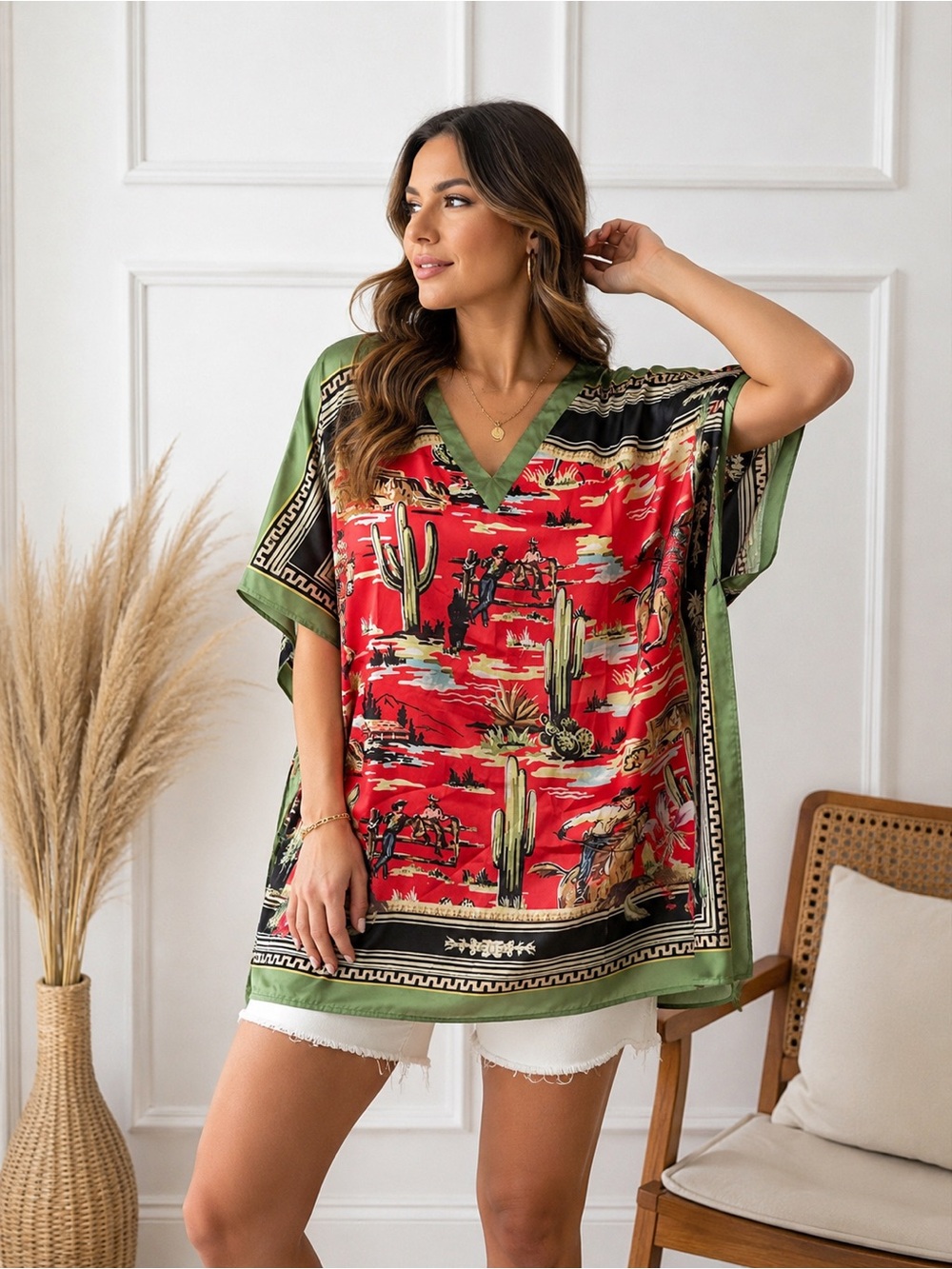 Fashion Express Multicolor Western scarf blouse